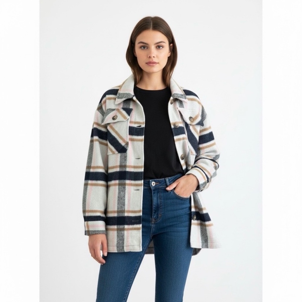 Plaid Women's Jacket in Navy, Pink and Cream